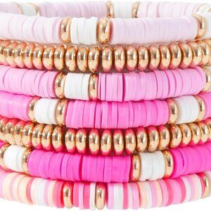 Stylish Gold Plated Clay Bead Stretch Bracelet Set for Women - 7 Joyful Pieces